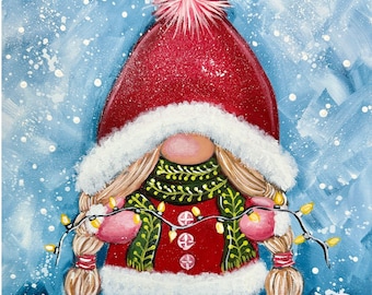 NEW - Festive Gnomette Painting Kit - Paint Your Own - Hand-Drawn - Canvas Painting - Paint & Sip - Paint Party - DIY Paint Kit