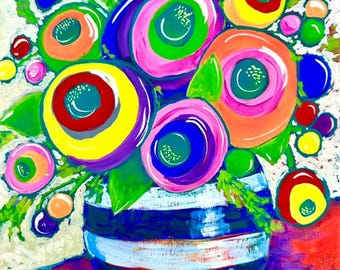 Whimsical Flowers in a Vase Painting Kit - Paint Your Own - Canvas Painting - Paint & Sip - Paint Party - Paint Kit - DIY Paint Kit