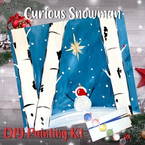 Curious Snowman Painting Kit - Paint Your Own - Hand-Drawn - Canvas Painting - Paint & Sip - Paint Party - Paint Kit - DIY Paint Kit