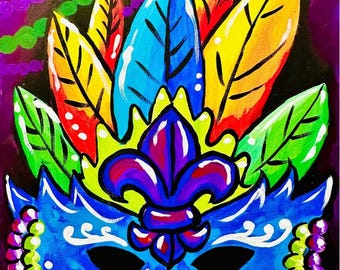 NEW - Mardi Gras Painting Kit - Paint Your Own - Hand-Drawn - Canvas Painting - Paint & Sip - Paint Party - Paint Kit - DIY Paint Kit
