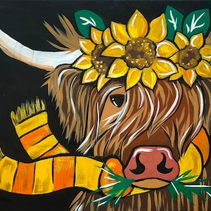 NEW - Fall Highlander Cow Painting Kit - Paint Your Own - HandDrawn -Canvas Painting - Paint & Sip - Paint Party - Paint Kit - DIY Paint Kit