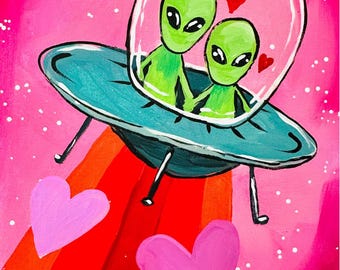 NEW - Aliens in Love Painting Kit - Paint Your Own - Hand-Drawn - Canvas Painting - Paint & Sip - Paint Party - Paint Kit - DIY Paint Kit