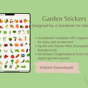 Digital Garden Stickers: 66 Vegetable & Fruits | GoodNotes files, transparent PNGs zip
