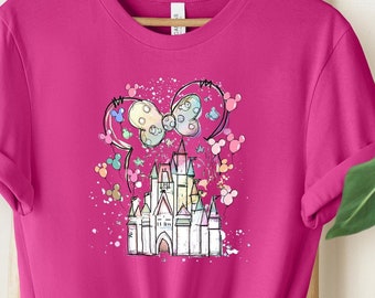 Camiseta con el castillo de Minnie de Disney, camiseta con el castillo mágico, camiseta con el castillo de acuarela de Disney, camiseta de Disneyland, camiseta con orejas de Minnie, camiseta de la familia Disney
