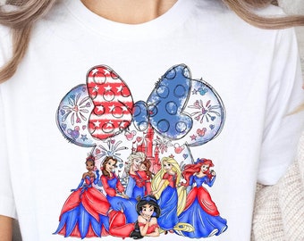Camiseta del Día de la Independencia con el castillo de la princesa Disney, camiseta del 4 de julio con la bandera de EE. UU. del castillo de Disney, camiseta patriótica de la familia Disney, globo de Disney