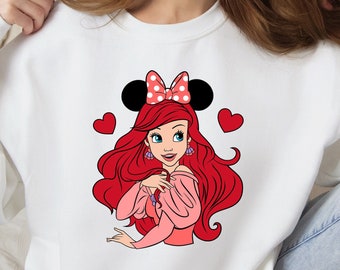 Sudadera con capucha de la princesa Ariel de Disney, sudadera de la princesa Ariel, camiseta de acuarela de la princesa Disney, camiseta de la princesa Ariel de La Sirenita