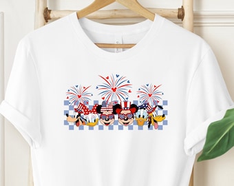 Camicia americana Disney Topolino e amici, maglietta Disney Topolino Minnie Pippo Pluto Donald Daisy, maglietta Disney 4 luglio, maglietta patriottica Disney