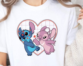 Camisa Stitch y Angel, Camisa Pareja Disney, Camisa San Valentín, Sudadera Stitch y Angel, Camisa Love, Camisa Disney, Lilo y Stitch.