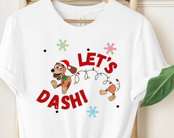 Camicia natalizia Lets Dash Slinky Dog, camicia natalizia Disney Toy Story, maglietta natalizia, regalo per viaggio Magic Kingdom Disneyland.