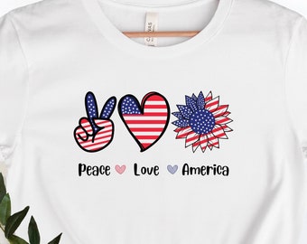 Peace Love USA Shirt: 4th of July Women's Cotton Tee