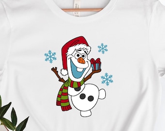 Chemise de Noël Olaf, jolie chemise de bonhomme de neige Olaf, Disney Frozen, Anna, Elsa, Olaf inspiré, chemise assortie de Noël, tee-shirt de Noël Disney.
