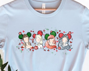 Camisa de Navidad de princesas de Disney, camisa linda de Disney, camisa de orejas de Mickey de princesas de Disney, camisa de princesa de acuarela de Navidad de Disney