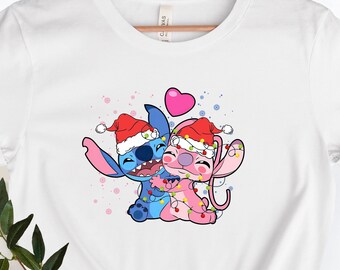 Stitch And Angel Christmas Shirt, Disney Couple Shirt, Disney Stitch Shirt, Stitch And Angel Love Shirt, Disney Matching Shirt.