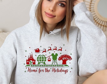 Thuis voor de feestdagen Kersthoodie, Disney Castle Kerstsweatshirt, Disneyland Beste vakantiekeuze, Magic Kingdom Sweatshirt