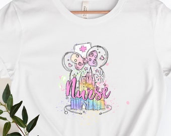 Disney Watercolor Castle Minnie Nurse Shirt, Minnie Nurse Shirt, Cute Nurse Shirt, Nurse Shirt, Minnie Mouse Nurse Tee, Nurse Day T-Shirt.
