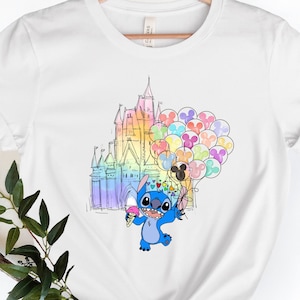 Disney Stitch Watercolor Castle Shirt,Disney Stitch Balloon Shirt, Family Vacation Shirt, Disney Trip Shirt,Cute Stitch Shirt, Disney Shirts