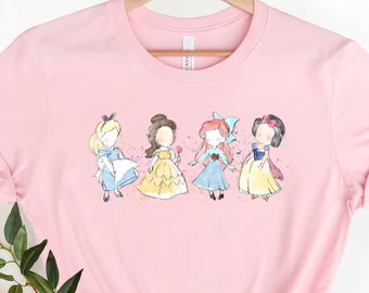 Disney Princess Watercolor Shirt, Disney Girl Trip Shirt, Princess Shirt, Disney Princess Belle Shirt,Snowwhite Shirt, Ariel Shirt,Alice Tee