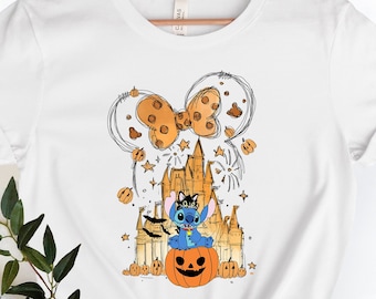 Camisa de punto de calabaza de Disney Fall Castle, camisa de Disney Fall Stitch, camisa de Stitch Fall Castle, camisa de punto, camisas de Disney Stitch Fall.
