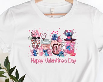 Disney Valentines Shirt, Stitch And Angel Happy Valentines Day Shirt, Stitch Coffee Latte Valentine Shirt,Stitch Disney Trip Latte Shirt