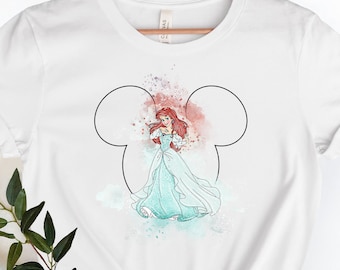 Camisa de la princesa Ariel de Disney, camiseta de la princesa Ariel, camiseta de la acuarela de Disney, camiseta de la princesa Ariel de la Sirenita, viaje familiar de Disney,