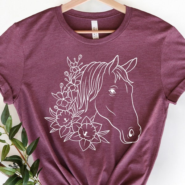 Floral Horse Shirt, Boho Shirt for Her, Horse shirt, Summer Shirt, Birthday Gift, Shirt for Women, Shirt for Horse Lover, Cute Shirt.