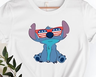 Maglietta Stitch, Maglietta Disney per il 4 luglio, Maglietta per le vacanze Disney del 4 luglio, Maglietta Stitch per il 4 luglio, Maglietta patriottica Disney, 4 luglio.
