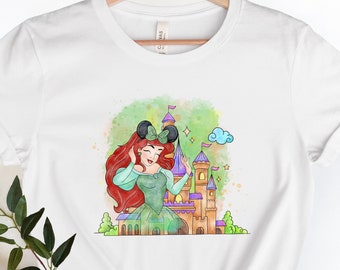 Camiseta de la princesa Ariel de Disney, camiseta de la princesa Ariel, camiseta de acuarela de Disney, camiseta de la princesa Ariel de La Sirenita