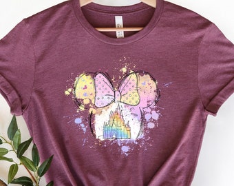 Camiseta con el castillo de Minnie en acuarela: Camiseta de vacaciones familiares en Disneyworld