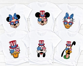 Camicia americana Disney Topolino e amici, Disney Mickey Minnie Goofy Pluto Donald Daisy Tee, Disney 4th Of July Shirt, Disney Patriotic Tee.