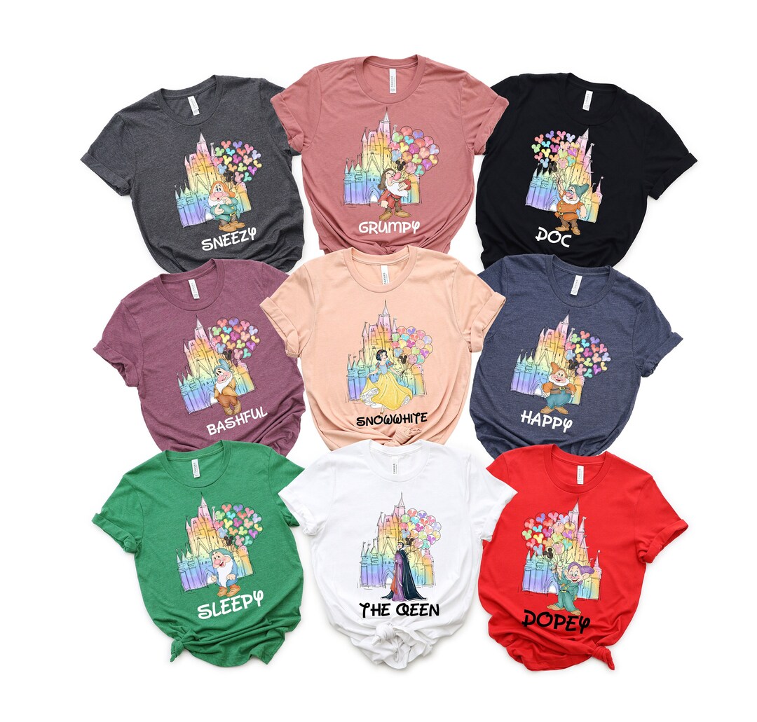 Disney Snow White Princess and Seven Dwarfs Watercolor Castle Shirt ...