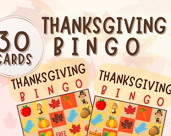 Thanksgiving Bingo, Printable bingo set, Holiday bingo games, family bingo, family games, Thanksgiving kids activities