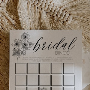Minimalistische bruidsbingo, bruidsdouche bingospel, afdrukbare bingokaart, direct downloaden