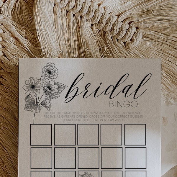 Minimalist Bridal Bingo, Bridal Shower Bingo Game, Printable Bingo Card, Instant Download