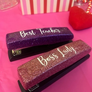Personalize Glitter Stapler, tape dispenser, glitter pen