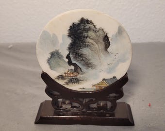 Natural White Brown Onyx Stone Round Fengshui Home Decor Display