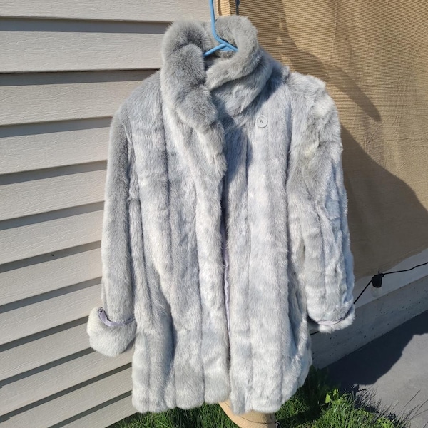 Dennis Basso Silver Faux Mink Fur Vintage Coat