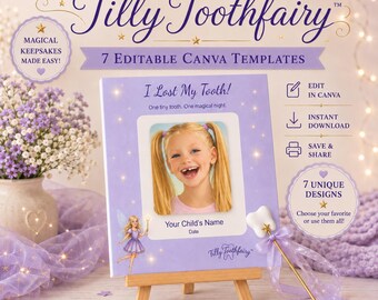 Tooth Fairy Instagram Photo Template Bundle – 7 Editable Canva Designs, Lost Tooth Keepsake, Instant Download
