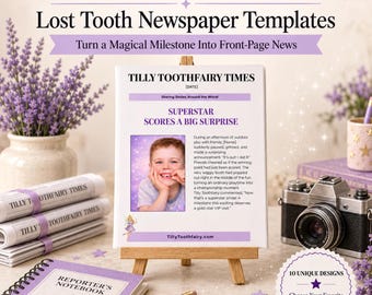 Breaking News Lost Tooth Templates, 20 Editable Canva Designs:  10 Printable Newspaper and 10 Instagram Tooth Fairy Announcements