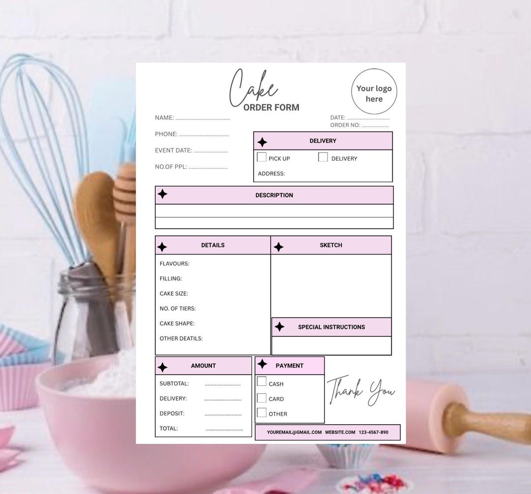 Editable Cake Order Form Template: Baking Business Form (A4) (digital ...
