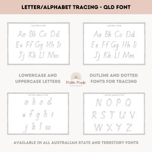Seguimiento de letras / Fuente del estado de Queensland / Seguimiento del alfabeto / Hojas de trabajo imprimibles / Formación de letras / Descarga instantánea