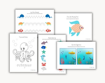 Ocean - Printable Worksheets | Pre-writing | Tracing | Fine motor practice | Colouring | INSTANT DOWNLOAD