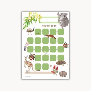 Afdrukbare Australische dierenbeloningsgrafiek | Australische dierenstickerkaart | Beloningsschema voor kinderen | Stickerkaart voor kinderen | DIRECTE DOWNLOAD