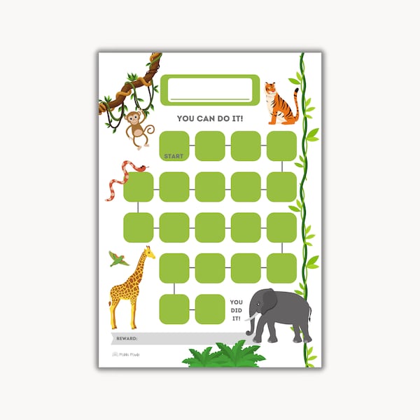 Printable Jungle Reward Chart | Jungle Sticker Chart | Kids Reward Chart | Kids Sticker Chart | INSTANT DOWNLOAD