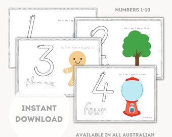 Zahlenbildungsmatten | Tasmanian State Schrift | Zahlenverfolgungsmatten | Nummer Knetematten | Zählen | Nummerierung