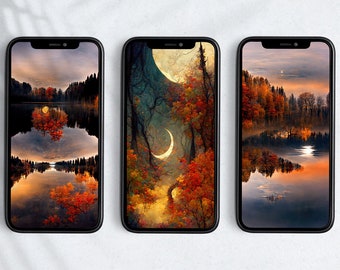 3 Pack | Autumn Moon Phone Wallpapers | Android Wallpaper | iPhone Wallpaper | Digital Download | Full Moon | 1 Bonus Wallpaper