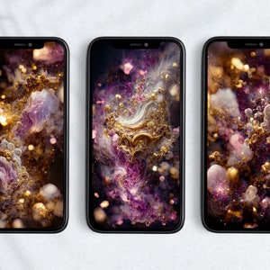 3 Pack - Pink & Gold Nebula Wallpaper | Phone Wallpaper I Galaxy Wallpaper | Digital Download | iPhone Wallpaper Digital Phone Wallpaper