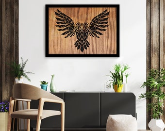 Owl wood frame | Mural decoration | Canadian animal Art