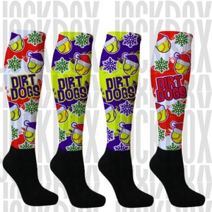 Dirt Dogs Only Custom Athletic Socks Knee High Baseball Soccer Softball Basketball Football Lacrosse Volleyball Crew Christmas Sports Team
