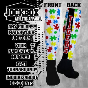 Custom Athletic Knee High Socks Autism Personalized  Sports Team Baseball Soccer Softball Basketball Football Volleyball Lacrosse Wrestling