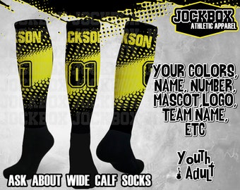 Custom Athletic Knee High Socks Personalized Compression Sports Team Volleyball Baseball Soccer Softball Basketball Football Lacrosse Rugby